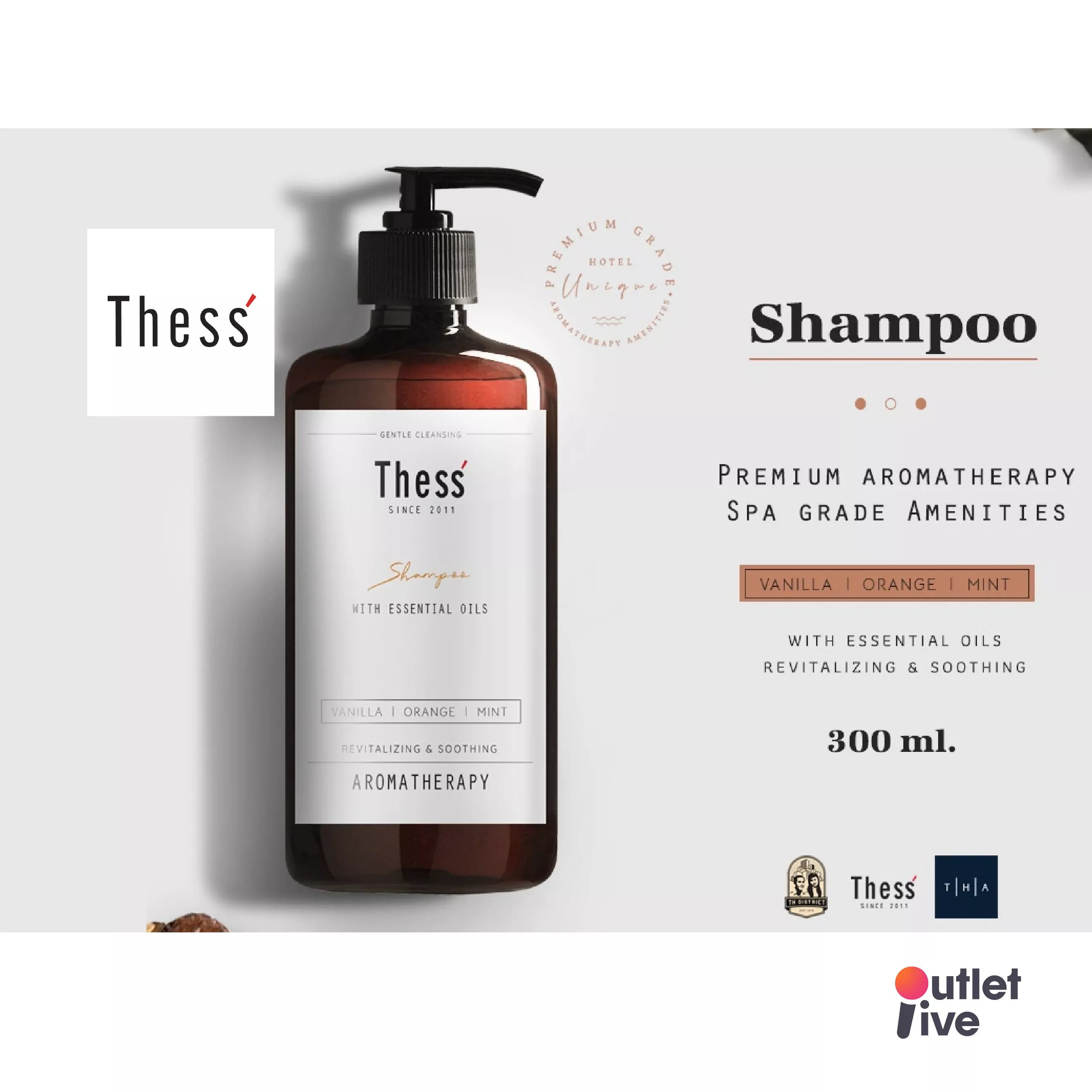 THESS Shampoo Vanilla / Orange / Mint 300ml. แชมพูเอสเซนเซียล ออยล์ กลิ่น วานิลลา ส้ม มิ้นต์