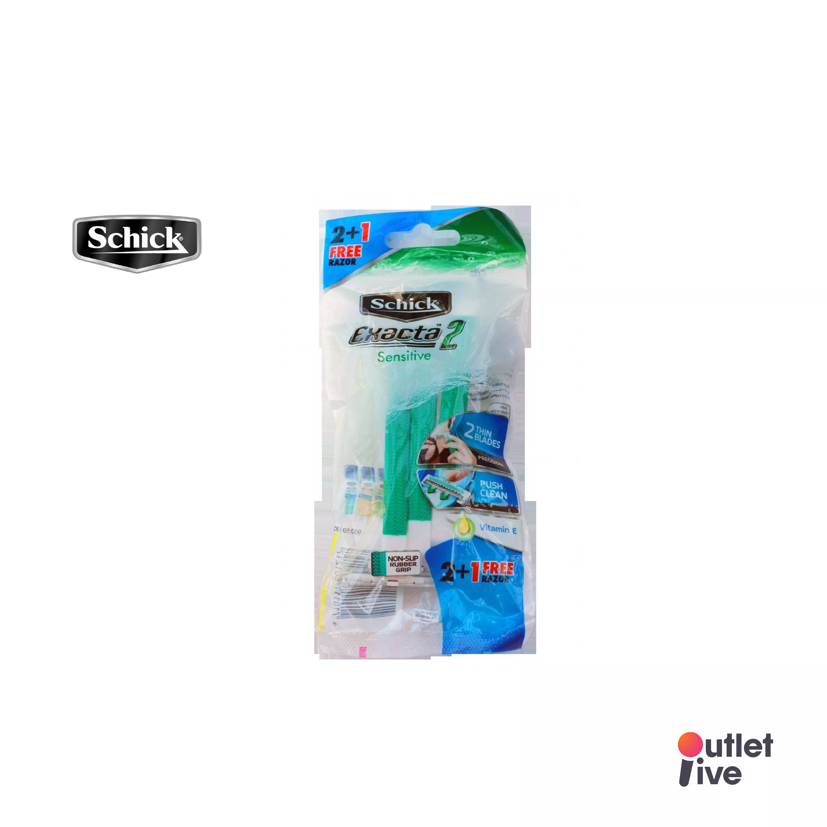SCHICK Exacta 2 Sensitive 2+1 Free Razor ใบมีดแฝดมีด้ามจับยาวถนัดมือ ราคาย่อมเยาว์ (รุ่นแพ็ค 3 ชิ้น)
