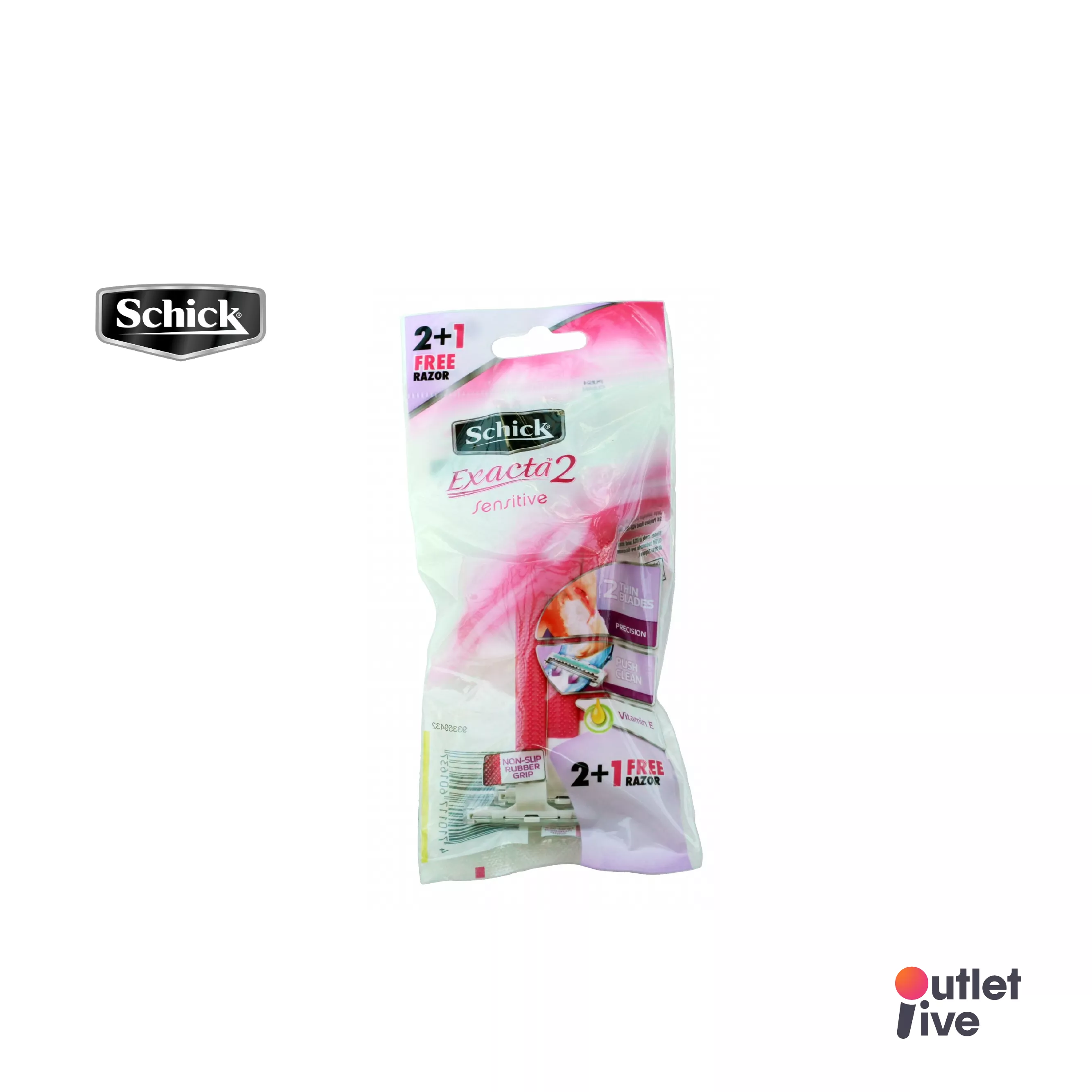 SCHICK Women Exacta 2 Sensitive 2+1 Free Razor ใบมีดแฝดมีด้ามจับยาวถนัดมือ มีแถบหล่อลื่นเคลือบอโลเวร่า ช่วยลดการระคายเคืองของผิวคุณผู้หญิง