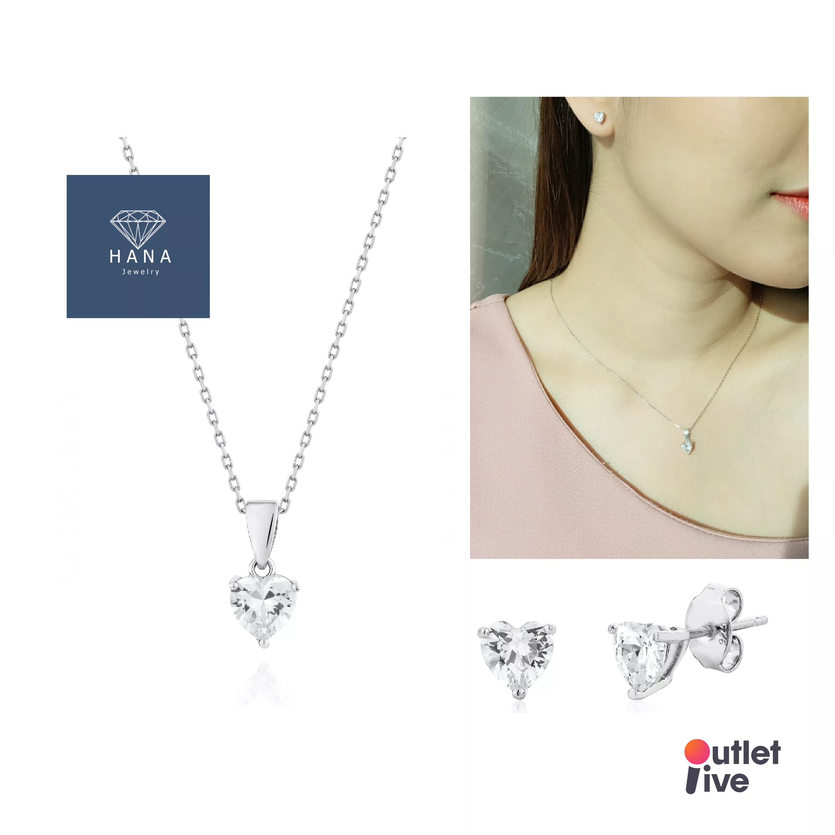 [ฟรีค่าส่ง] 🚒 HANA JEWELRY Box Set Mini Heart ชุดเครื่องประดับ 1 เซ็ตได้ 3 ชิ้น (จี้เพชรหัวใจ + สร้อย + ต่างหูหัวใจ) 